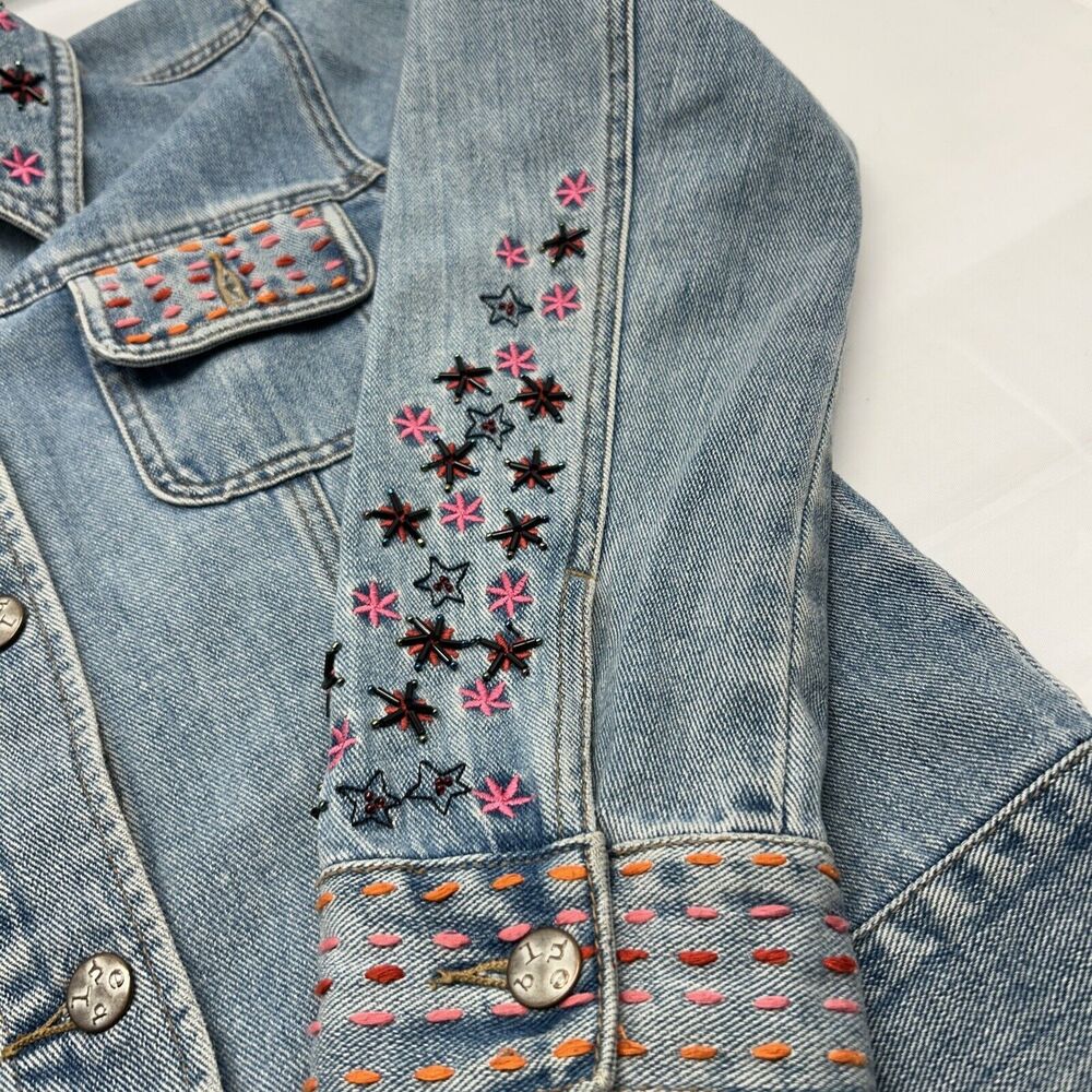 Sigrid Olsen So Blue Womens Jean Jacket Embroidered Trucker Western Size M - Picture 3 of 6